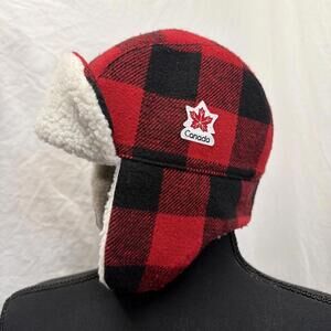 Infant 12-24m Lined Red Black Trapper Hat Ear flaps Faux Sherpa Lined Canada